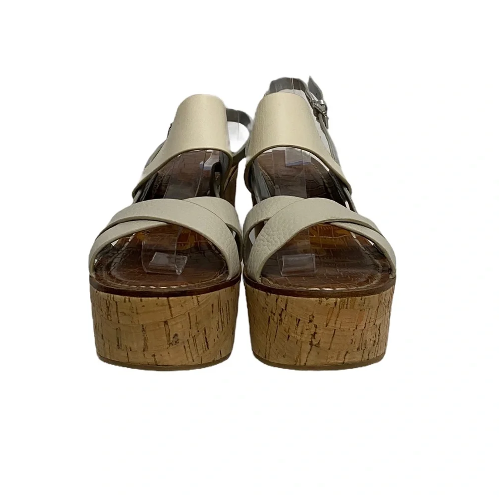 Sam Edelman Destiny Platform Fall Preppy Chic Leather Wedge‎ Sandal White Silver